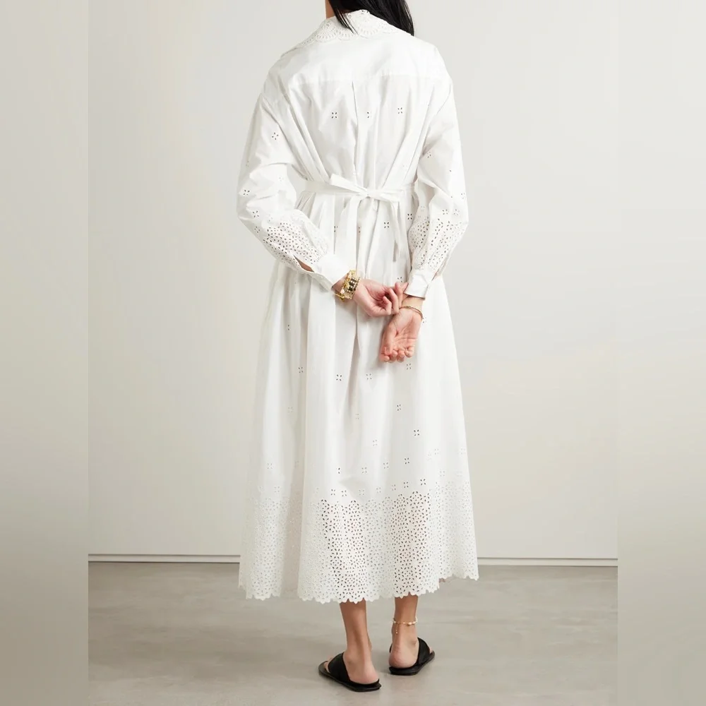 ULLA JOHNSON Adette tie-detailed broderie anglaise eyelet cotton midi dress - Picture 4 of 13
